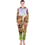 Puppy In Grass Hooded Jumpsuit (Ladies)