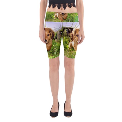 Puppy In Grass Yoga Cropped Leggings from ArtsNow.com