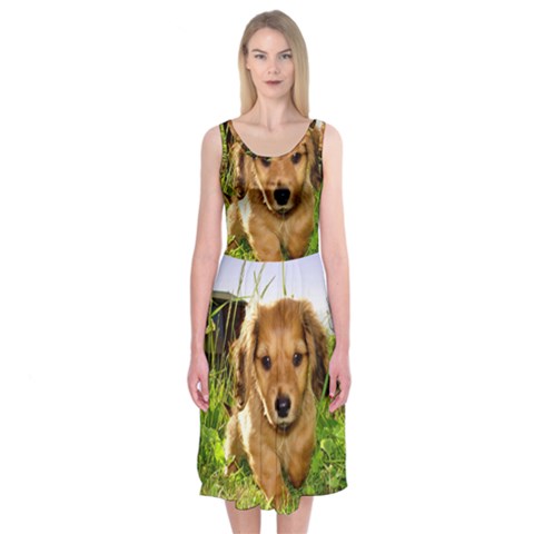 Puppy In Grass Midi Sleeveless Dress from ArtsNow.com