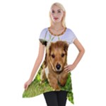 Puppy In Grass Short Sleeve Side Drop Tunic