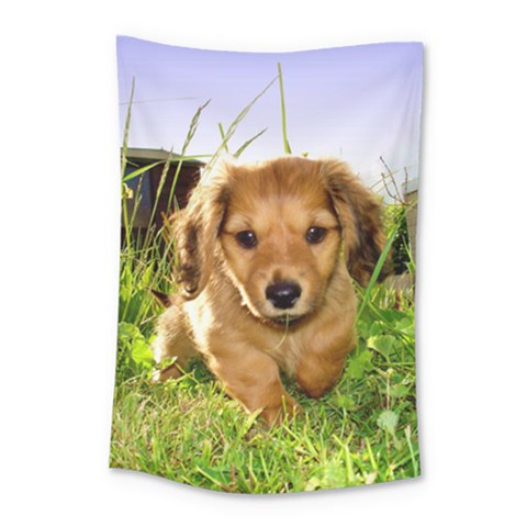 Puppy In Grass Small Tapestry from ArtsNow.com