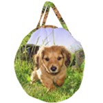 Puppy In Grass Giant Round Zipper Tote