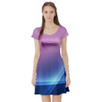 Purple Blue Wave Short Sleeve Skater Dress