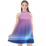 Purple Blue Wave Halter Neckline Chiffon Dress 