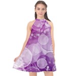 Purple Bubble Art Halter Neckline Chiffon Dress 