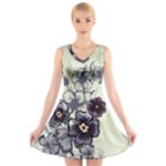 Purple Flower Art V-Neck Sleeveless Dress