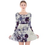 Purple Flower Art Long Sleeve Velvet Skater Dress