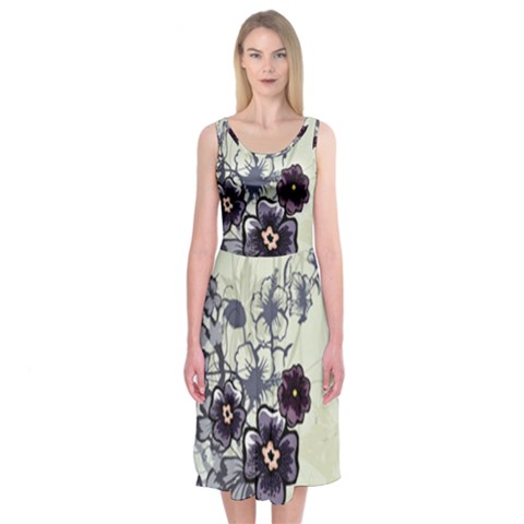 Purple Flower Art Midi Sleeveless Dress from ArtsNow.com