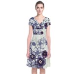 Purple Flower Art Short Sleeve Front Wrap Dress