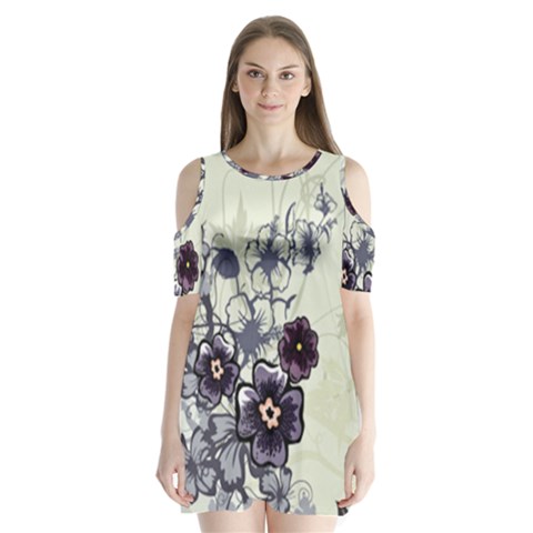 Purple Flower Art Shoulder Cutout Velvet One Piece from ArtsNow.com