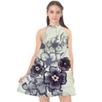 Purple Flower Art Halter Neckline Chiffon Dress 