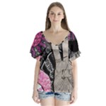 Peace Hand Art V-Neck Flutter Sleeve Top