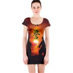 Ninja Sunset Short Sleeve Bodycon Dress