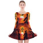 Ninja Sunset Long Sleeve Velvet Skater Dress