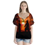 Ninja Sunset V-Neck Flutter Sleeve Top