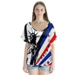 Statue of Liberty V-Neck Flutter Sleeve Top