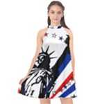 Statue of Liberty Halter Neckline Chiffon Dress 