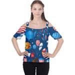 Usa 4th July America Independence Day Cutout Shoulder Tee