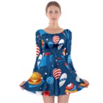 Usa 4th July America Independence Day Long Sleeve Skater Dress