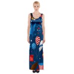 Usa 4th July America Independence Day Thigh Split Maxi Dress