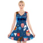 Usa 4th July America Independence Day V-Neck Sleeveless Dress