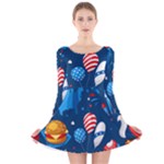 Usa 4th July America Independence Day Long Sleeve Velvet Skater Dress