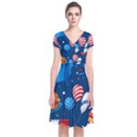 Usa 4th July America Independence Day Short Sleeve Front Wrap Dress