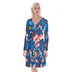 Usa 4th July America Independence Day Long Sleeve Velvet Front Wrap Dress