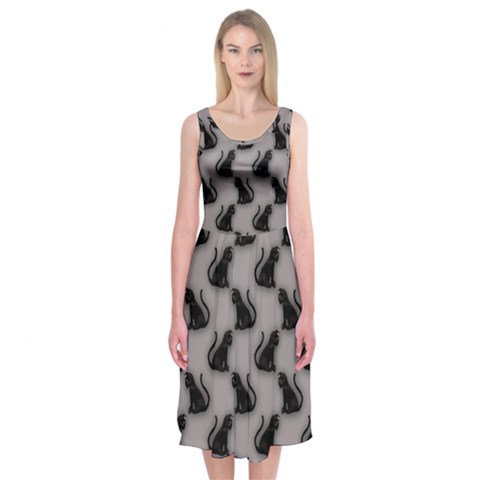 Black Cats On Gray Midi Sleeveless Dress from ArtsNow.com