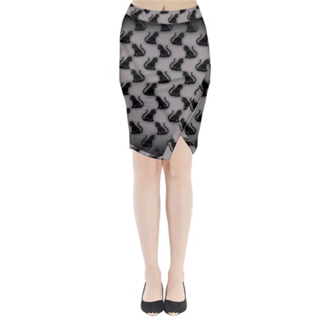 Black Cats On Gray Midi Wrap Pencil Skirt from ArtsNow.com