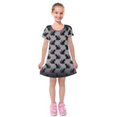 Black Cats On Gray Kids  Short Sleeve Velvet Dress from ArtsNow.com