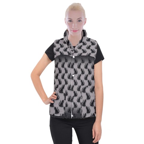 Black Cats On Gray Women s Button Up Vest from ArtsNow.com