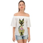 Siamese Sugar Skull Off Shoulder Short Sleeve Top