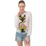 Siamese Sugar Skull Banded Bottom Chiffon Top