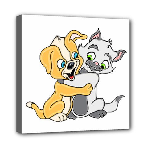 Puppy And Siamese Love Mini Canvas 8  x 8  (Framed) from ArtsNow.com