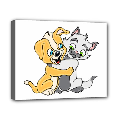 Puppy And Siamese Love Canvas 10  x 8  (Framed) from ArtsNow.com