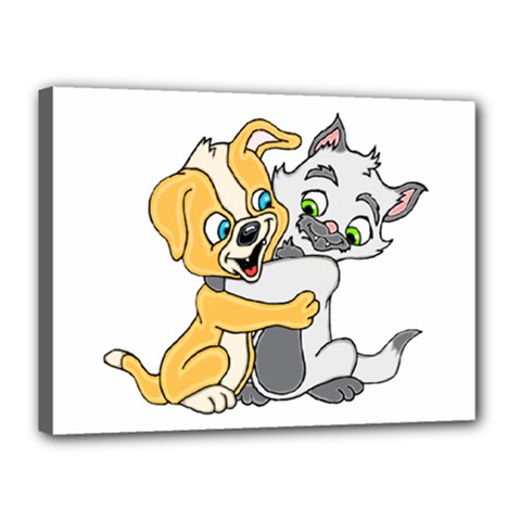 Puppy And Siamese Love Canvas 16  x 12  (Framed) from ArtsNow.com