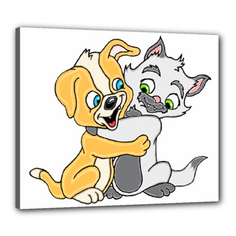 Puppy And Siamese Love Canvas 24  x 20  (Framed) from ArtsNow.com