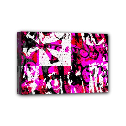 Pink Checker Graffiti Mini Canvas 6  x 4  (Stretched) from ArtsNow.com