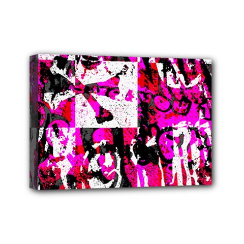 Pink Checker Graffiti Mini Canvas 7  x 5  (Stretched) from ArtsNow.com