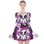 Cartoon Skull Long Sleeve Velvet Skater Dress