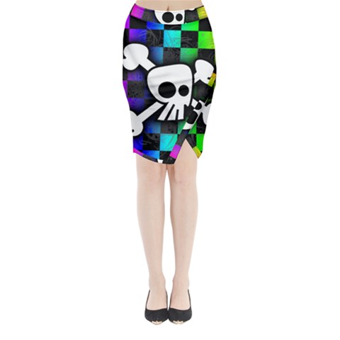 Checker Rainbow Skull Midi Wrap Pencil Skirt from ArtsNow.com