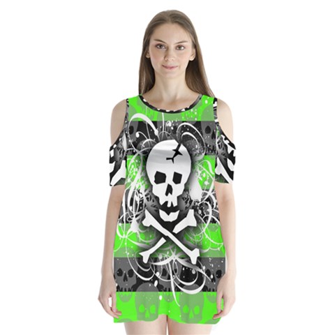 Deathrock Skull Shoulder Cutout Velvet One Piece from ArtsNow.com