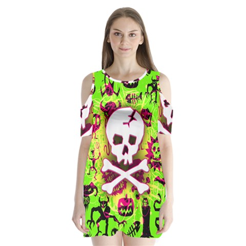 Deathrock Skull & Crossbones Shoulder Cutout Velvet One Piece from ArtsNow.com