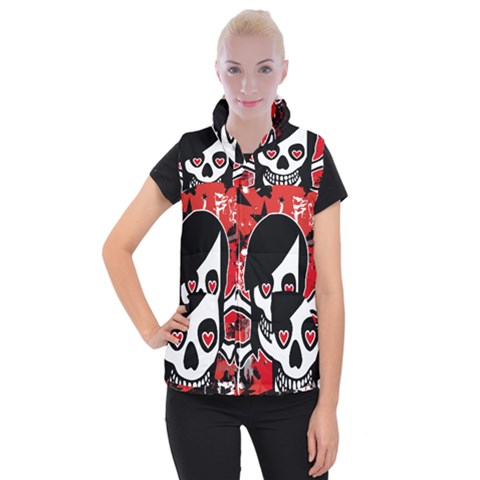 Emo Girl Skull Women s Button Up Vest from ArtsNow.com