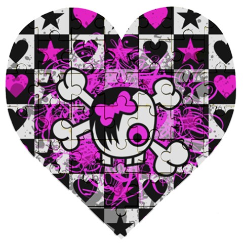 Emo Scene Girl Skull Wooden Puzzle Heart from ArtsNow.com