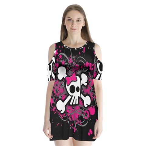 Girly Skull & Crossbones Shoulder Cutout Velvet One Piece from ArtsNow.com