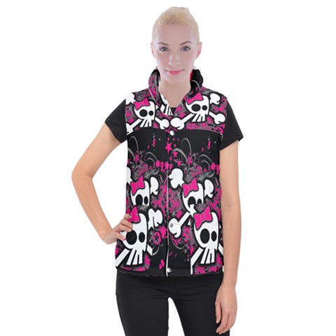 Girly Skull & Crossbones Women s Button Up Vest from ArtsNow.com