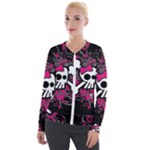 Girly Skull & Crossbones Velour Zip Up Jacket