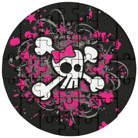 Girly Skull & Crossbones Wooden Puzzle Round from ArtsNow.com